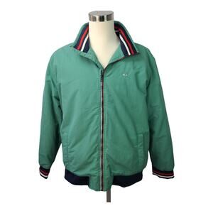 Tommy Hilfiger Green Vintage Bomber Jacket Coat Windbreaker Lined Insulated L